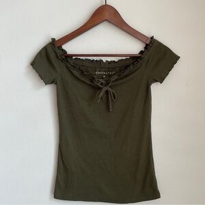Y2K Aeropostale Off The Shoulder Top Green Tie Front Boho Chic Indie Festival M